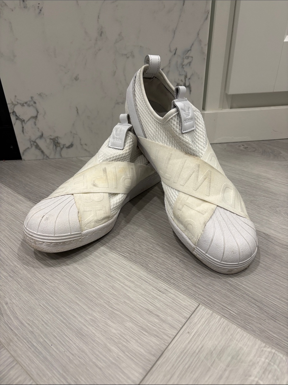 Adidas White Slip-On Cross-Strap Women’s Superstar Sneakers